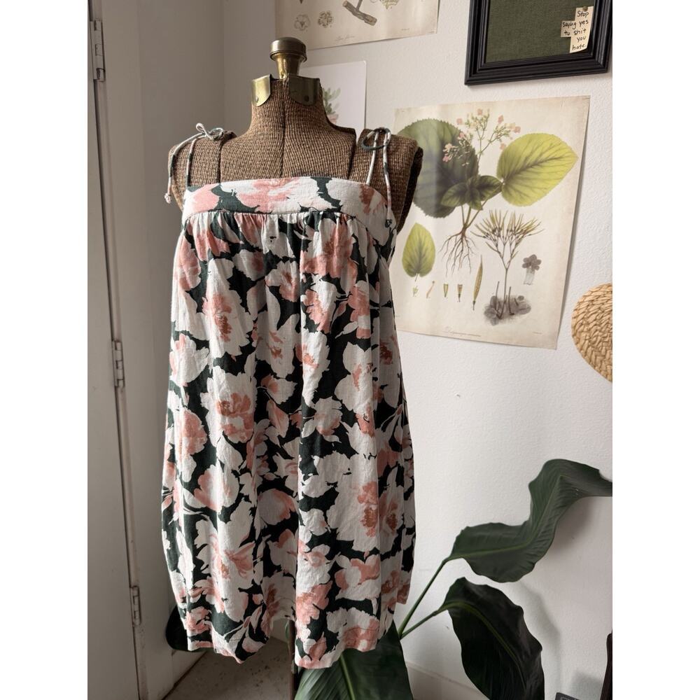 Abercrombie & Fitch Floral Linen Blend Tie Strap Back Cutout Mini Dress Medium
